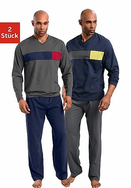 le jogger Pyjama Packung, 2 Stück, 4 Stk. tlg., mit Colourblock-Einsätzen günstig online kaufen