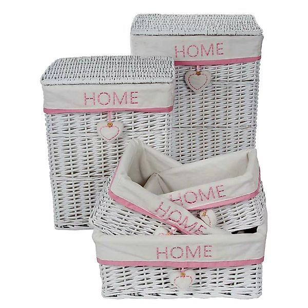 Wäschekorb Set im Landhausstil Weiß und Pink (fünfteilig) günstig online kaufen