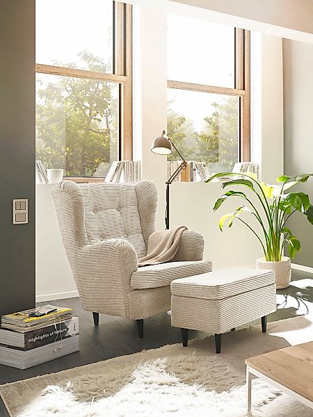ED EXCITING DESIGN Ohrensessel "Oskar", mit Massivholzfüßen günstig online kaufen
