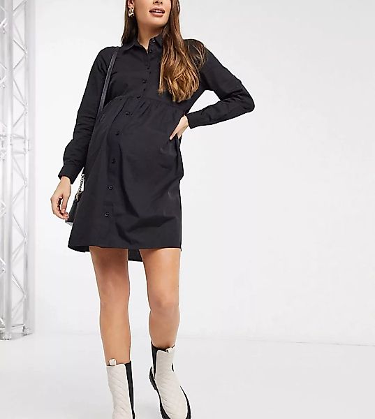 ASOS DESIGN Maternity – Mini-Hängerkleid aus Baumwolle in Schwarz günstig online kaufen