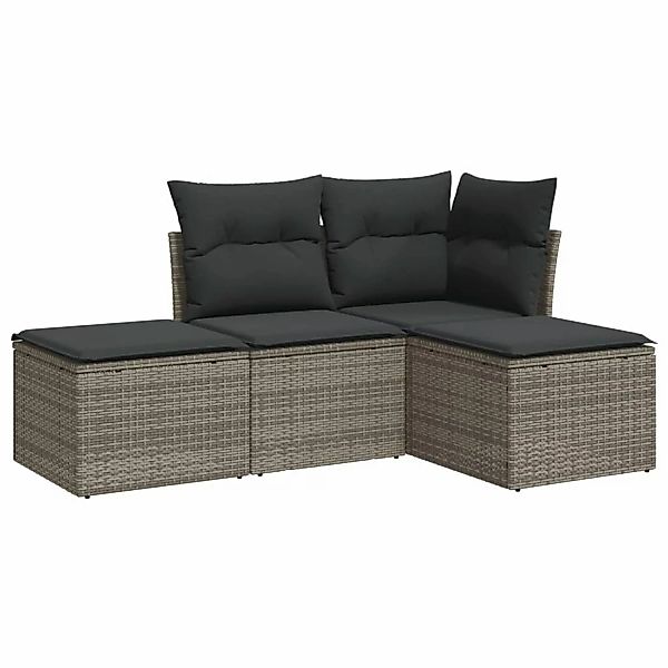 vidaXL 4-tlg Garten-Sofagarnitur mit Kissen Grau Poly Rattan Modell 21 günstig online kaufen