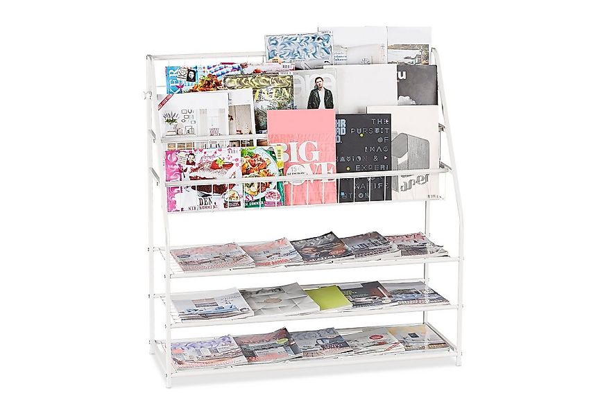 relaxdays Zeitungsständer XL Zeitschriftenregal aus Metall, weiß günstig online kaufen