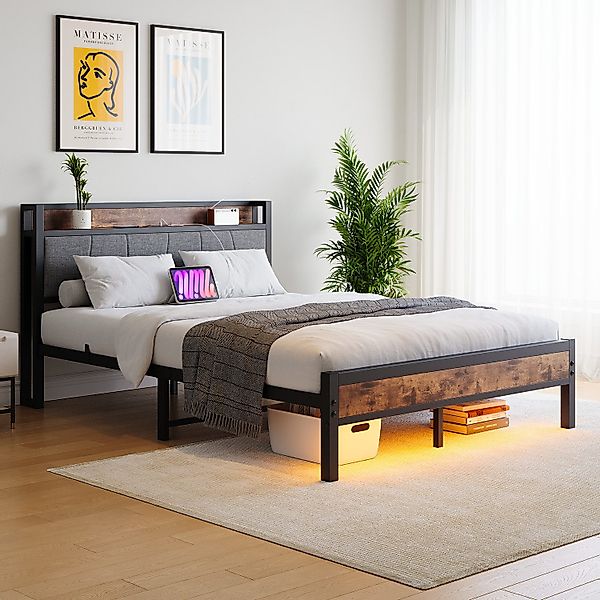 HOMERECOMMEND Metallbett mit 2 USB-Anschlüssen, LED günstig online kaufen
