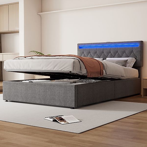 Flieks Polsterbett, LED Hydraulisches Doppelbett 140x200cm günstig online kaufen