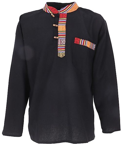 Guru-Shop Hemd & Shirt Nepal Ethno Fischerhemd, Goa Hemd - schwarz Hippie, günstig online kaufen