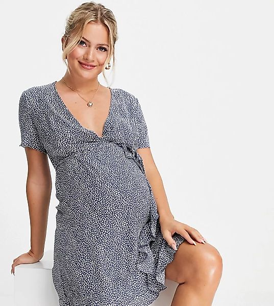 Missguided Maternity – Umstandsmode – Wickelkleid mit Bindegürtel in Blau-G günstig online kaufen