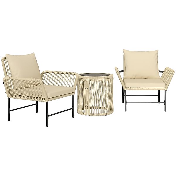 Outsunny Polyrattan Gartenmöbel Set, Outdoor Lounge Balkonmöbel für 2 Perso günstig online kaufen
