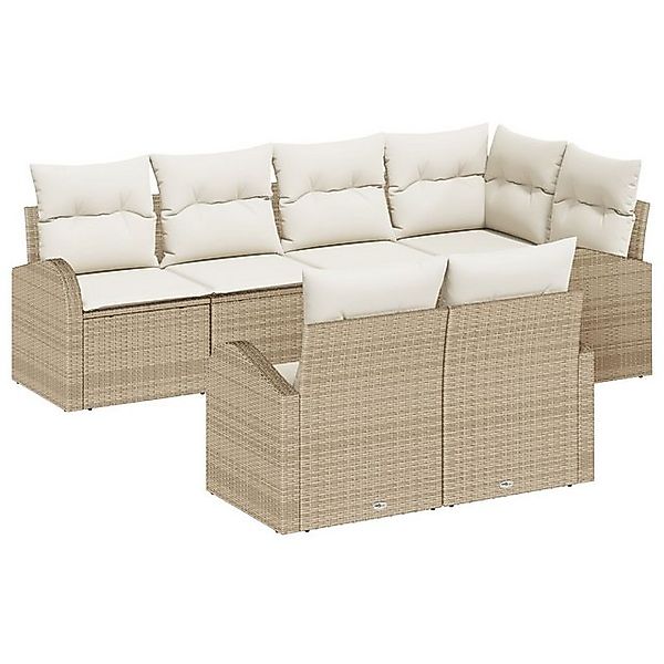 vidaXL Loungesofa 7-teiliges Garten Sofa Set mit Kissen Beige Poly Rattan, günstig online kaufen