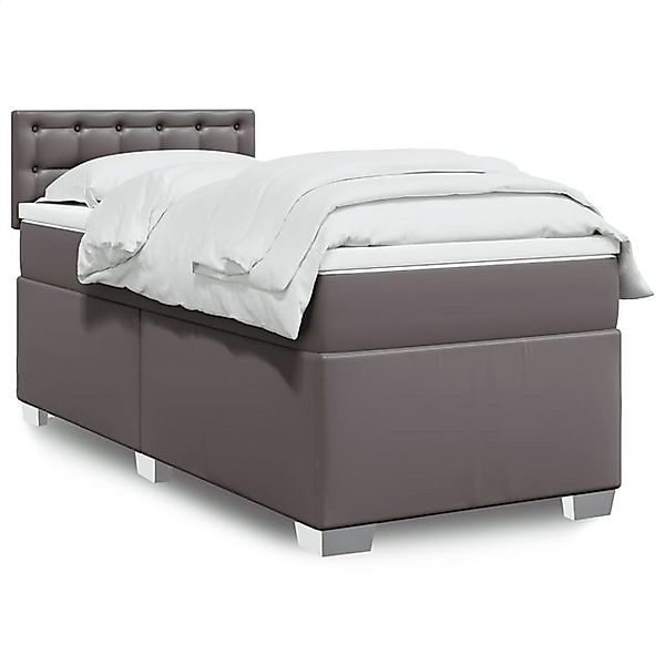 vidaXL Boxspringbett, Boxspringbett mit Matratze Grau 80x200 cm Kunstleder günstig online kaufen