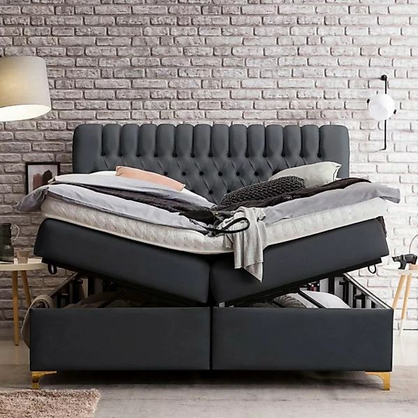 BettCo Stauraumbett Boxspringbett mit Bettkasten Chester (in Schwarz Velour günstig online kaufen