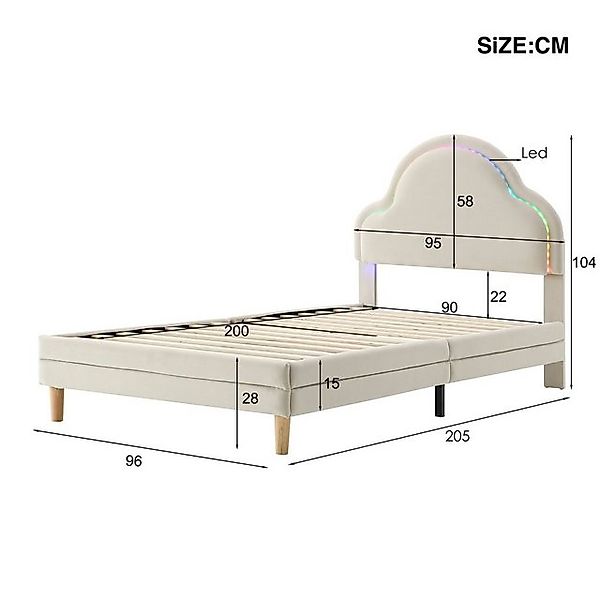 HAUSS SPOLE Polsterbett 90x200cm mit Kopfteil in Wolkenform und LED-Streife günstig online kaufen