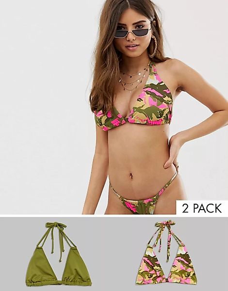 ASOS DESIGN – Triangel-Bikinioberteil für die vollere Brust mit khaki- und günstig online kaufen