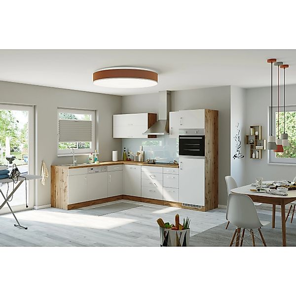 Held Möbel Küchenzeile Sorrento 210/ 270 cm Weiß-Wotaneiche o. E-Geräte Win günstig online kaufen