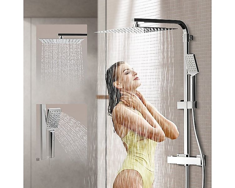 Eumaty Duschsystem Regendusche mit Thermostat Edelstahl 30*30cm XXL Regendu günstig online kaufen