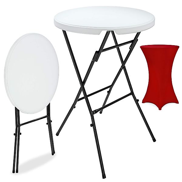 Stehtisch Weiß Ø72cm + Stehtischhusse Bordeaux Ø70cm günstig online kaufen