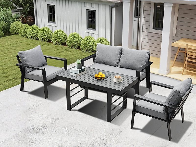 MeXo Gartenlounge-Set Aluminium Balkonmöbel Set mit Esstisch 4 Personen wet günstig online kaufen