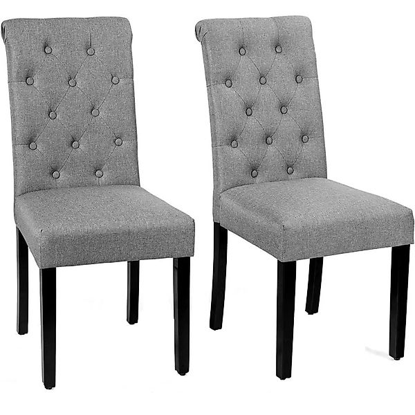 Costway 2er Set Esszimmerstühle mit Gummiholzbeinen Grau günstig online kaufen