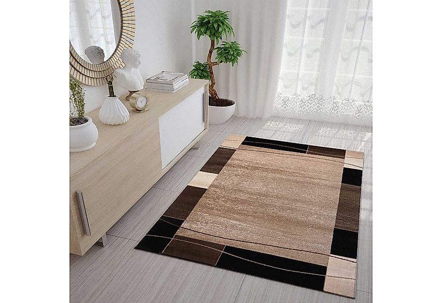 Vimoda Teppich Wohnzimmer geometrische Kurzflorteppich Braun & Grau, Rechte günstig online kaufen