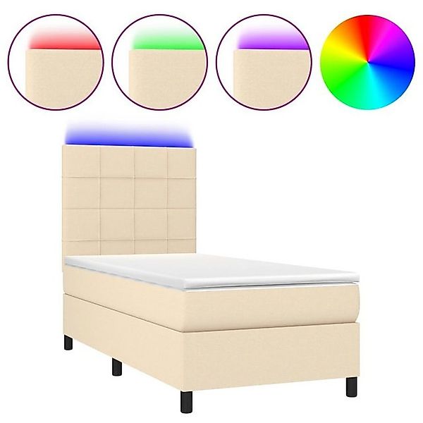 vidaXL Boxspringbett Boxspringbett mit Matratze LED Creme 100x200 cm Stoff günstig online kaufen