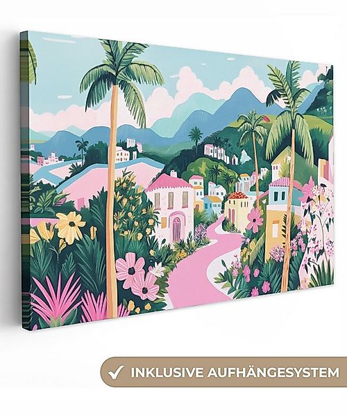 OneMillionCanvasses® Leinwandbild Bunt - Häuser - Hügel - Rosa, Fotodruck ( günstig online kaufen