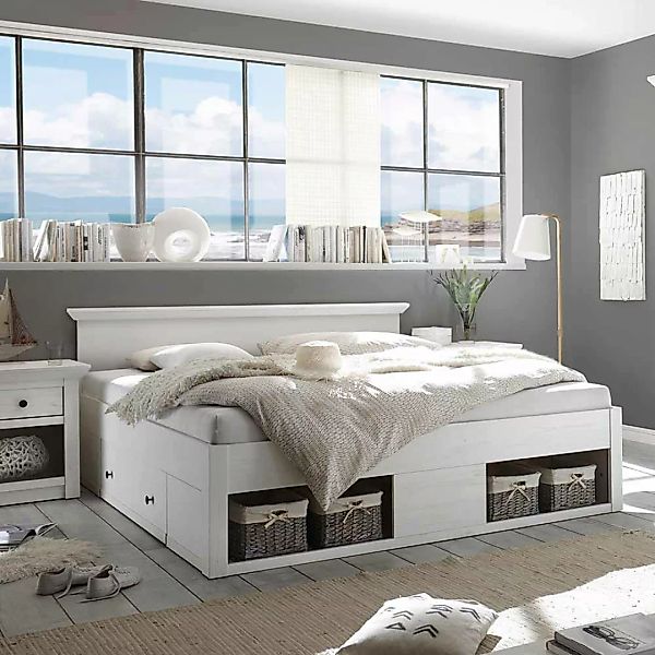 Doppelbett im Landhausstil mit Schubladen günstig online kaufen