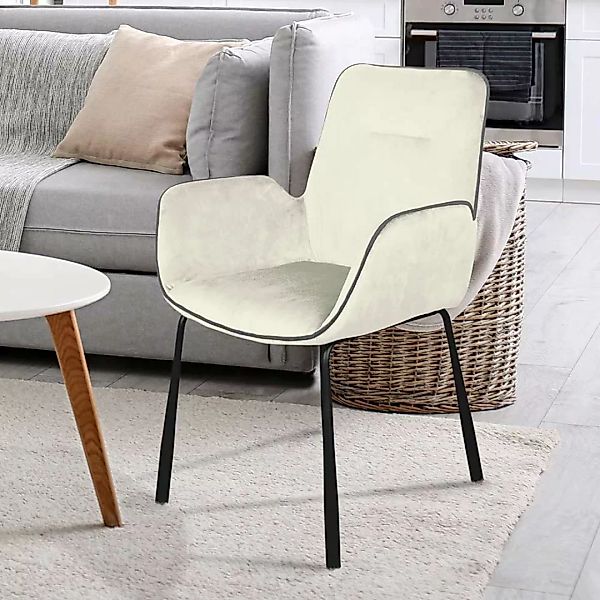 Samt Stuhl in Creme Weiß Armlehnen günstig online kaufen