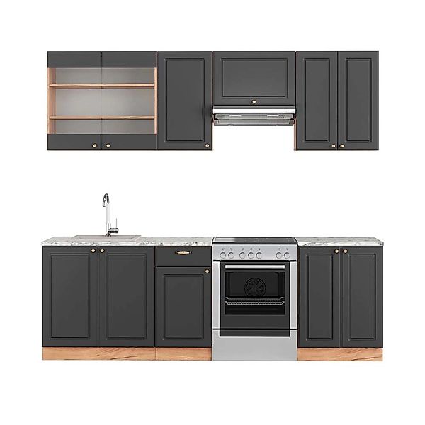 Vicco Fame-Line Küchenschränke Anthrazit Landhaus/Goldkraft Eiche 240 cm AP günstig online kaufen