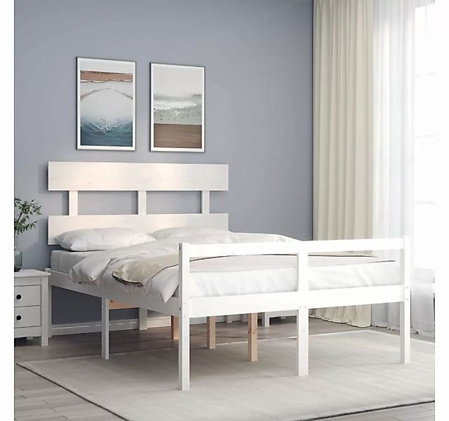 furnicato Bett Seniorenbett mit Kopfteil 140x190 cm Weiß Massivholz günstig online kaufen