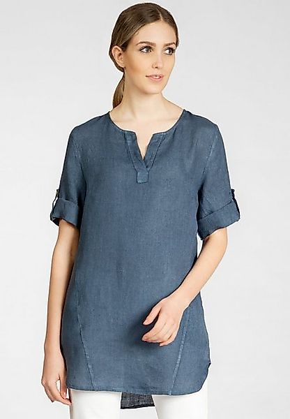 Caspar Longbluse BLU023 lange elegante Damen Halbarm Sommer Leinenbluse günstig online kaufen