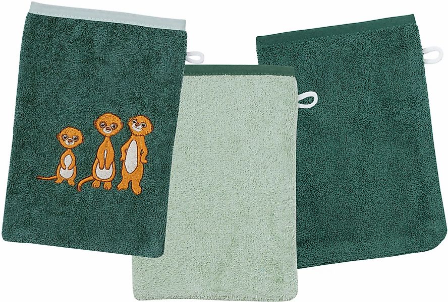 Wörner Waschhandschuh "Erdmännchen Waschhandschuh 3er Set" 1x Stickerei Erd günstig online kaufen
