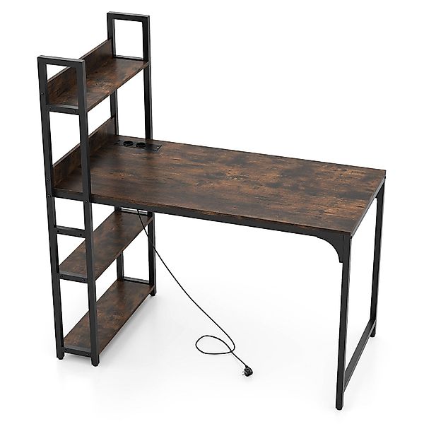 COSTWAY Schreibtisch, mit Ladestation, Regal-Schreibtisch 120x65cm, günstig online kaufen