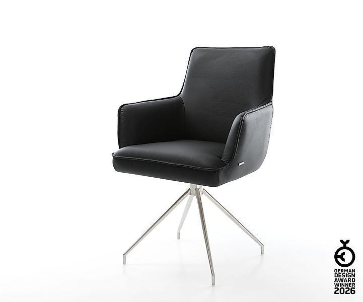 Drehstuhl Heira-Flex mit Armlehnen Echt-Leder Schwarz Kreuzgestell konisch günstig online kaufen