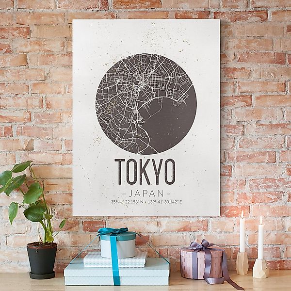 Leinwandbild - Hochformat Stadtplan Tokyo - Retro günstig online kaufen