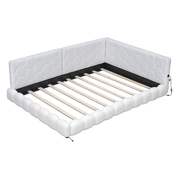 Flieks Polsterbett, LED Doppelbett Daybett Tagesbett Samt 140x200cm mit USB günstig online kaufen