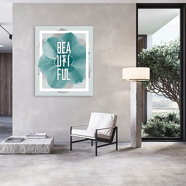 queence Acrylglasbild "Schriftzug mit Blüte in Türkis" Blumen  Blumenbilder günstig online kaufen