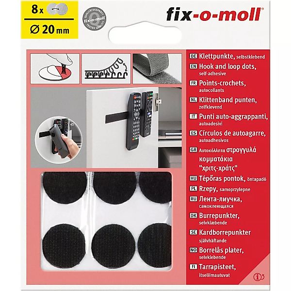 Fix-o-moll Klettpunkte selbstklebend 8 Sets Schwarz 20 mm günstig online kaufen