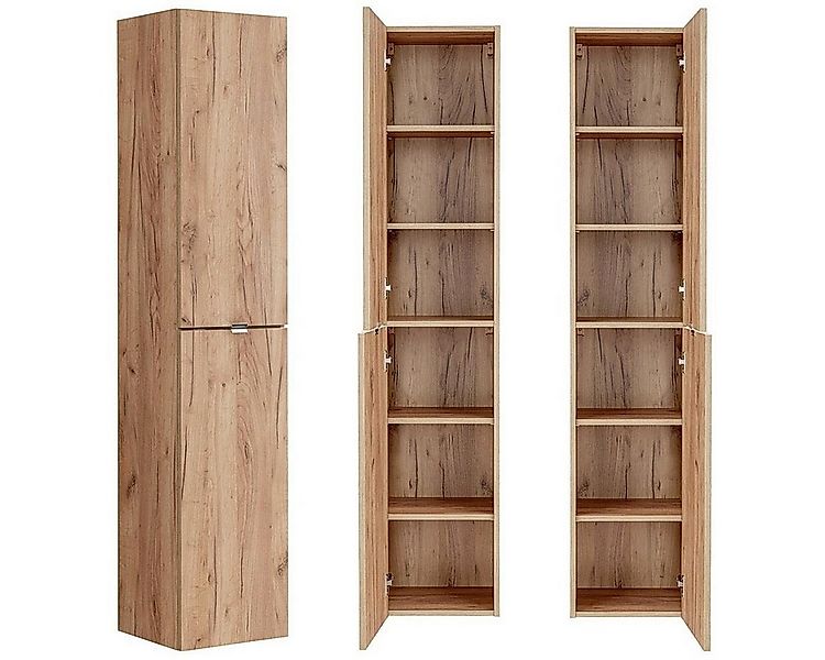 Lomadox Hochschrank TOSKANA-56 Badezimmer in Wotaneiche Nb. B/H/T ca. 35/17 günstig online kaufen