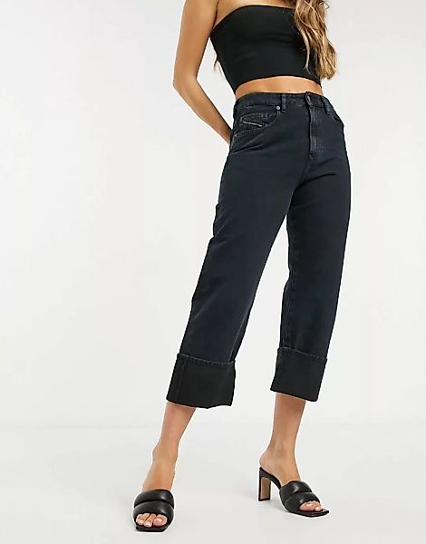Diesel – Jeans mit geradem Bein und breitem Umschlag in Indigoblau günstig online kaufen