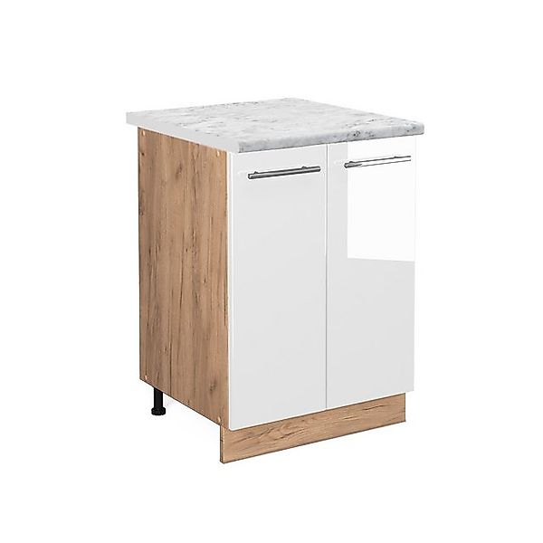 Vicco Küchenunterschrank Fame-Line Weiß Hochglanz/Goldkraft Eiche 60 cm AP günstig online kaufen