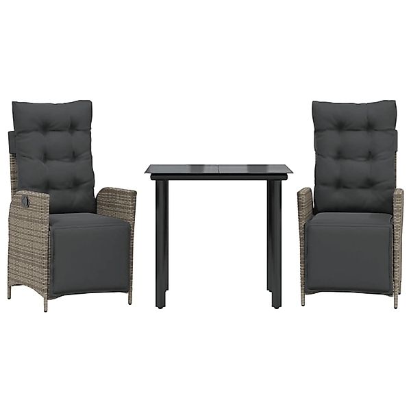 vidaXL 3-Tlg Garten-Essgruppe mit Kissen Grau Poly Rattan 3213427 günstig online kaufen