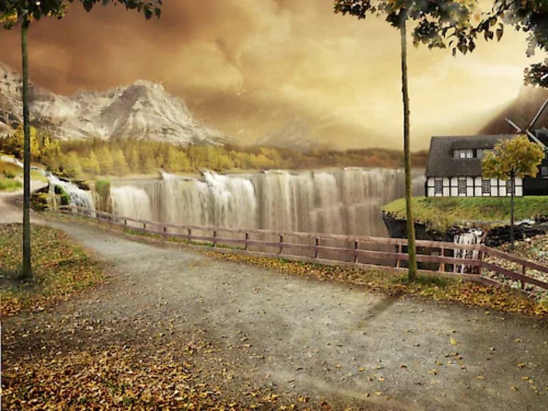 Papermoon Fototapete »Haus an Wasserfällen« günstig online kaufen