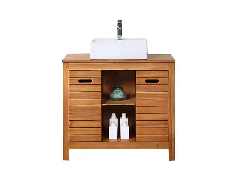 Waschbeckenunterschrank mit Einzelwaschbecken - Akazienholz - 90 cm - PULUK günstig online kaufen