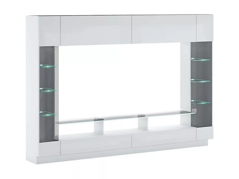 TV Möbel TV-Wand mit LEDs - rauchfarbenes Sicherheitsglas - Weiß lackiert - günstig online kaufen