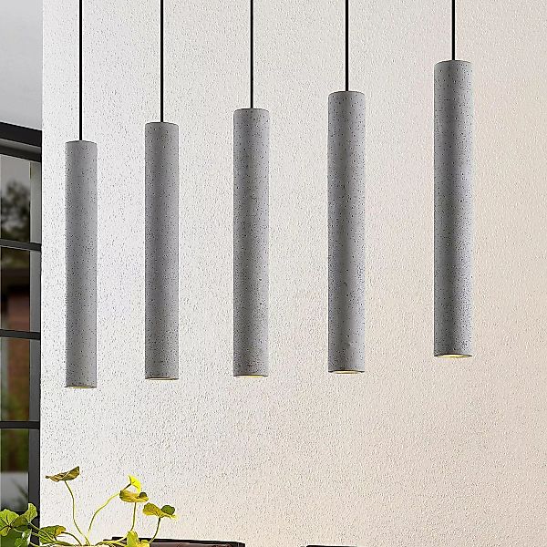 Lindby  Pendellampe Concretto, 100 cm, grau, 5-flg., Beton günstig online kaufen