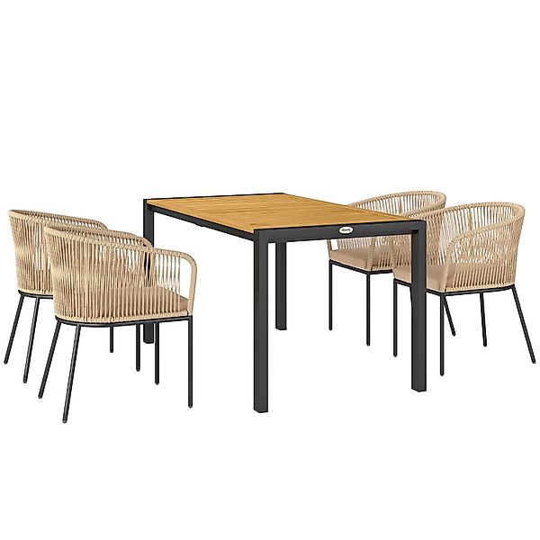 Outsunny Rattan Gartenmöbel-Set Akazienholz 140L x 80B x 74H cm Naturholz+K günstig online kaufen