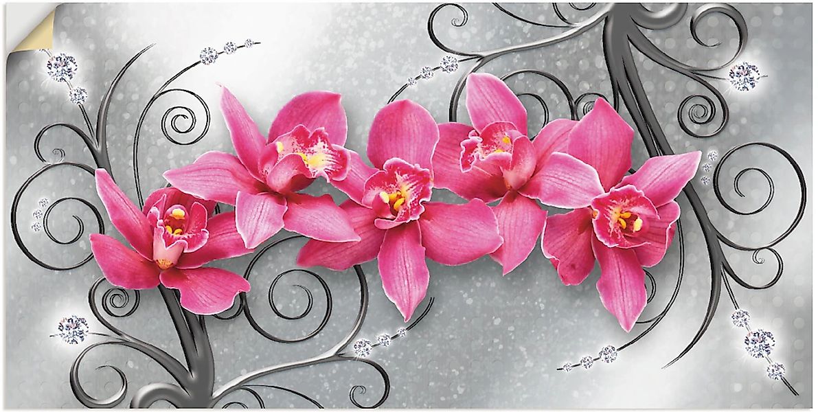 Artland Wandbild "rosa Orchideen auf Ornamenten", Blumenbilder, (1 St.), al günstig online kaufen