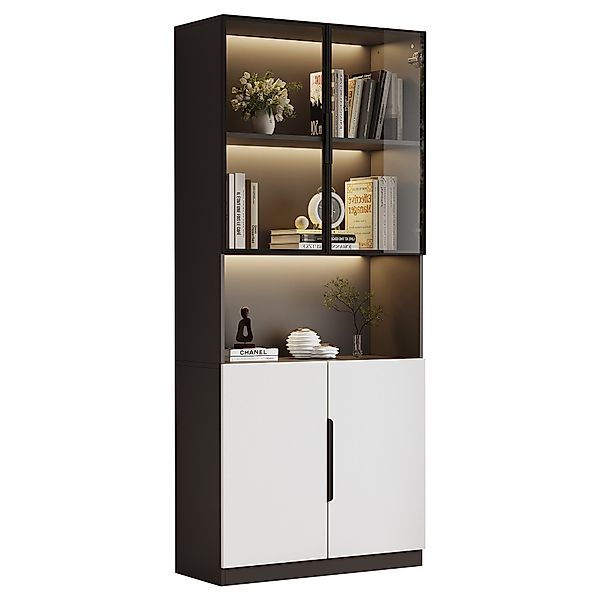 Odikalo Vitrine Bücherregal Glastüren einstellbare Helligkeit günstig online kaufen