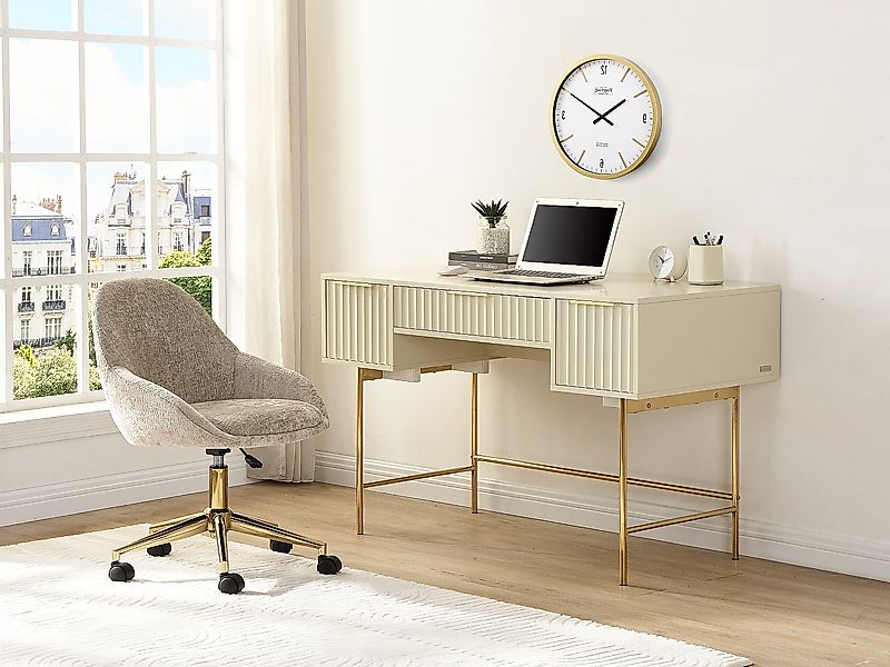 Bürostuhl höhenverstellbar - Stoff - Beige & Gold - NAODY günstig online kaufen