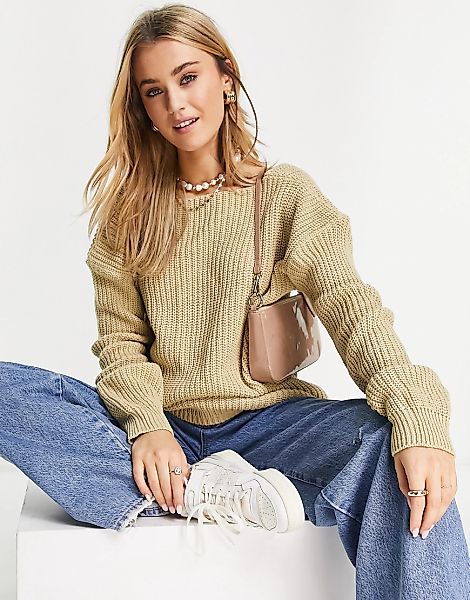 Glamorous – Pullover in Hellbeige mit tiefem Ausschnitt hinten-Neutral günstig online kaufen