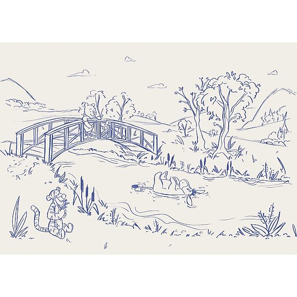 Komar Vlies Fototapete Disney Winnie the Pooh Blue Ink Beige-Blau günstig online kaufen